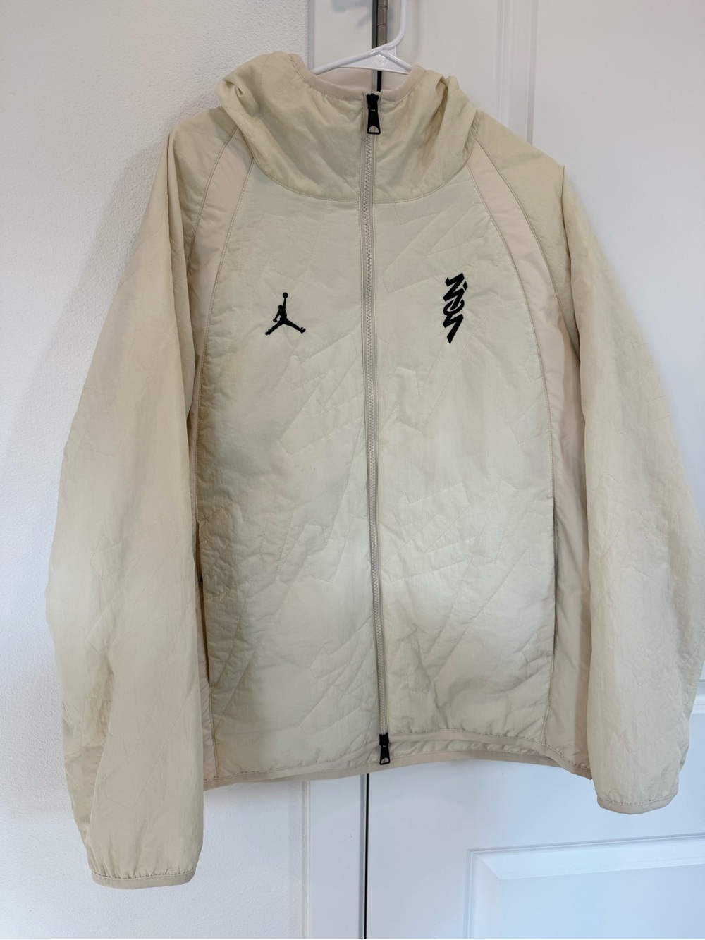 Nike Men's Cream Hooded Jacket with Black Logos